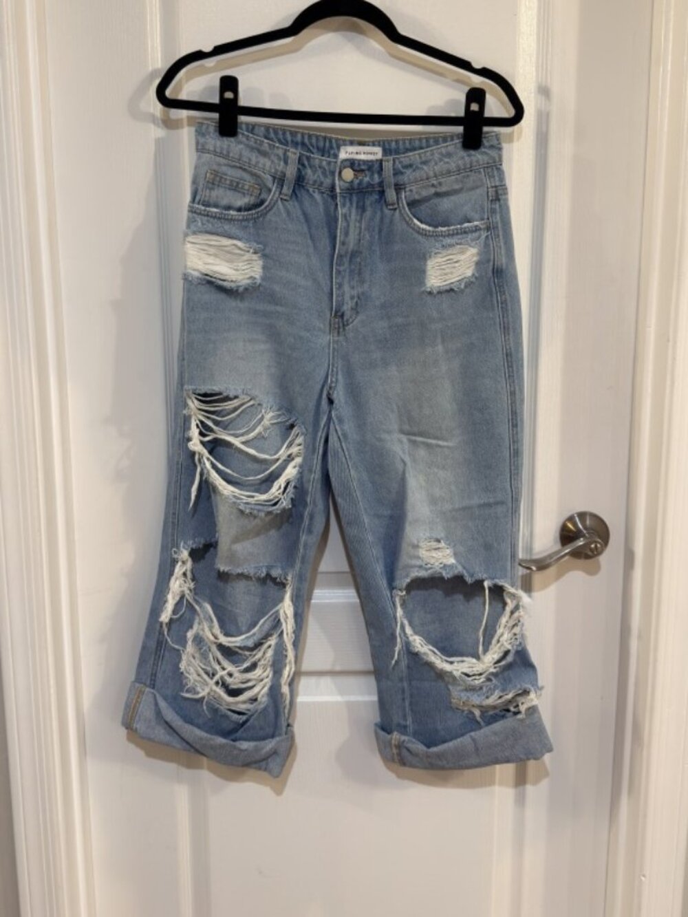 Flying Monkey Dad Jeans Size 28 Light Wash Distressed Ripped Denim